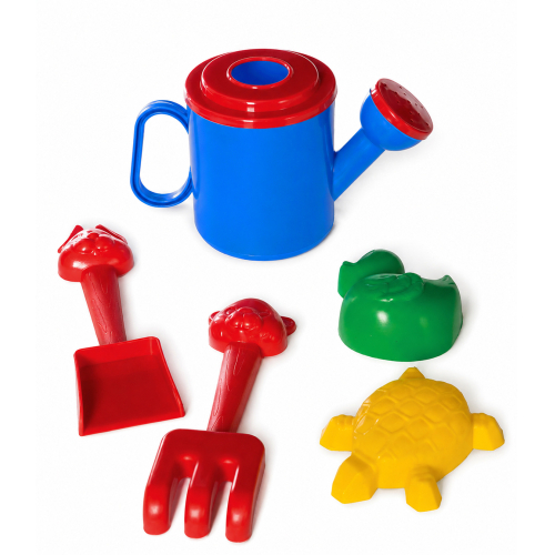 Set regadera, pala, rastrillo y moldes